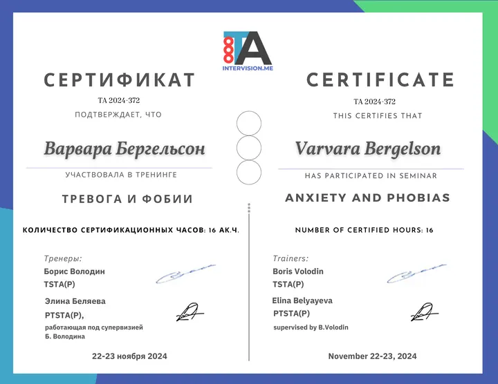 Тревога и фобии - Intervision.me