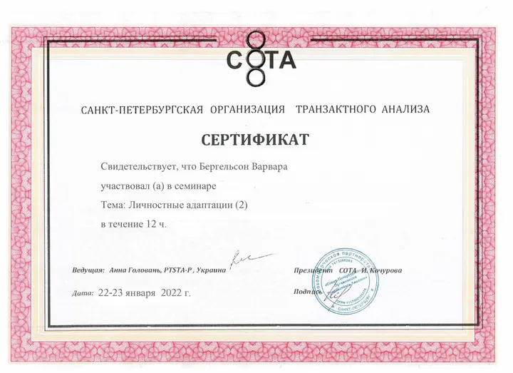 Личностные адаптации (2) - СОТА