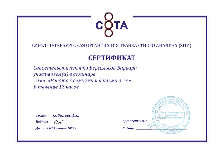 Работа с семьями и детьми в ТА - СОТА